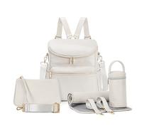 Minsong Sac à dos à langer tendance en cuir pour maman, sacs à langer de voyage avec organisateur de sac et matelas à langer, blanc nacré, Medium, Élégant