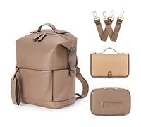 Minsong Sac à dos à langer tendance, organisateur de sacs à langer en cuir avec station à langer, sacs à dos de voyage pour maman papa, kaki, Normal, Élégant