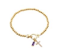 Mint & Lily Bracelet à breloques en forme de croix pour femme | Bracelet extensible en perles d'or 18 carats, imperméable, résistant au ternissement, en acier inoxydable | Cadeau d'anniversaire |
