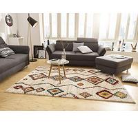 Mint Rugs Geometric Tapis de Salon à Poils Longs, Doux, Moelleux, à Poils Longs, flokati Boho, Design Ethnique, pour Chambre d'enfant, Chambre à Coucher, Cuisine, Couloir, crème, 120 x 170 cm