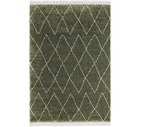 Mint Rugs Tapis à Poils Longs avec Franges Jade Doux Motif géométrique 200 x 290 cm 100% polypropylène Compatible avec Chauffage au Sol Résistant Vert olive