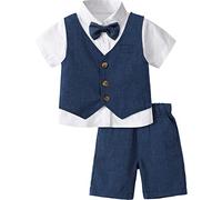 mintgreen Ensemble Mariage Enfant Garcon, Bebe Vêtements de Baptême à Manches Courtes, Bleu Marin, 12-18 Mois