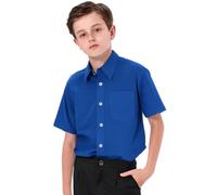mintgreen Garçons Chemises Scolaires, Enfants Formel À Boutons Court Coton Manches Unie Vêtements, Bleu Royal, 11-12 Ans, 160
