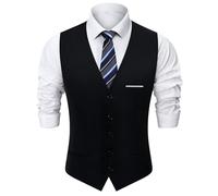 mintgreen Gilet Costume Homme, Formel Uni Boutonnage Cintré En V Pour Mariages, Veste Costume Uni Taille Slim, Noir, 3XL