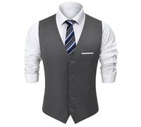 mintgreen Gilet Costume Homme, Formel Uni Boutonnage Cintré En V Pour Mariages, Veste Costume Uni Taille Slim, Gris Foncé, 3XL