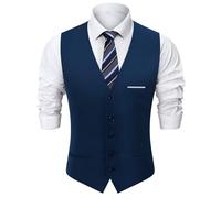 mintgreen Gilet Costume Homme, Formel Uni Boutonnage Cintré En V Pour Mariages, Veste Costume Uni Taille Slim, Bleu Marine, 3XL