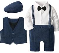 mintgreen Suit Gentleman Coat in Bowknot Long Sleeves Christening Wedding Baby Christening, Dark Blue, 9-12 Months, 80