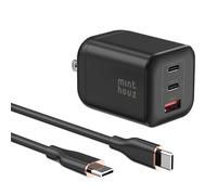 Minthouz Chargeur USB C à charge rapide, 67 W double port GaN Nano chargeur avec prise pliable pour iPhone 16/15, iPad, Galaxy S24 Ultra et plus Series, Wihte