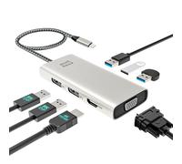 Minthouz Station d'accueil USB-C 7 en 1 Quad Display pour ordinateur portable, adaptateur multiport 4K HDMI, double 8K DP, VGA, 3 ports USB 2.0 et dongle USB pour MacBook Pro/Air, iPad Pro, iMac