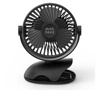 Minthouz Ventilateur à Pince avec Clip, Ventilateur USB Rechargeable 7200mAh, 4 Vitesses, Rotation 360°, Longue Autonomie Silencieux, Mini Portable pour Bureau Camping Poussette Maison