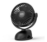 Minthouz Ventilateur à Pince avec Clip, Ventilateur USB Rechargeable 7200mAh, 4 Vitesses, Rotation 360°, Longue Autonomie Silencieux, Mini Portable pour Bureau Camping Poussette Maison