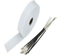 Mintice 2.5cm X 5m Fibre De Verre Blanc Moto Bande Thermique Echappement Ruban Ruban D'enveloppe De Tuyau D'échappement De Course Isolant Voiture 6 Attaches