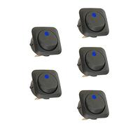 Mintice 5 X Interrupteurs à Bascule à LED Marche/Arrêt de 25mm pour Voiture Bateau Rond Commutateur à Bascule Contrôle Lumière Bleu Camion SPST 12V 25A