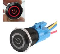Mintice Boîtier Noir 16mm Interrupteur à Bascule Symbole de Puissance Rouge Angle Oeil LED 12V Bouton Poussoir Voiture Interrupteur à Bascule en Métal Prise de courant