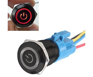 Mintice Boîtier Noir 16mm Interrupteur à Bascule Symbole de Puissance Rouge Angle Oeil LED 12V Bouton Poussoir Voiture Interrupteur à Bascule en Métal Prise de courant