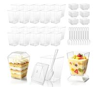 Mintina 30 Pièces Tasses à Dessert Carrées 5OZ/160ML Gobelets à Dessert Transparents Verrine Plastique Aperitif Réutilisables Coupes avec Couvercle pour Crème Glacée Tiramisu Pudding Mousse Party