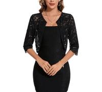 MINTLIMIT Boléro en dentelle pour femme - Veste en tricot à manches 3/4 - Cardigan court - Boléro - Fermeture à crochet - Haut léger et élégant, b-noir, XL