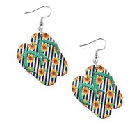 Mintolex Boucles d'oreilles d'été hawaïennes pour femme - Impression double face en bois - Pour fête Luau Hula - Légères - Tropicales - Coco - Palmier - En forme de tongs, Bois, Pas de gemme