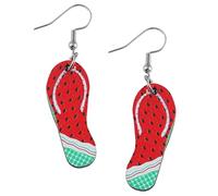 Mintolex Boucles d'oreilles d'été hawaïennes pour femme - Impression double face en bois - Pour fête Luau Hula - Légères - Tropicales - Coco - Palmier - En forme de tongs, Bois, Pas de gemme