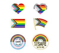 Mintolex Lot de 6 broches LGBTQ+ Pride Ally Progress Pride Ally avec bouton arc-en-ciel en émail You're Safe with Me Can Be Yourself Free Mom Hugs LGBT Gay Lesbian Trans Accessoires, Émail, Pas de