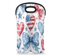 Mintoprints 4 juillet Porte-bouteilles de vin Sac fourre-tout pour 2 bouteilles Américain Nœud papillon Étoiles Néoprène Porte-bouteille de vin Sac Sac isotherme pour voyage, pique-nique, fête