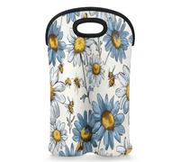 Mintoprints Bee Sac fourre-tout pour 2 bouteilles de vin Motif bourdon avec fleur en néoprène pour voyage, pique-nique, fête