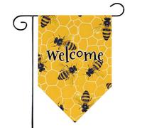 Mintoprints Bees Honey Welcome Drapeau de jardin 30,5 x 45,7 cm Double face en nid d'abeille Lozenge Yard Drapeau décoratif