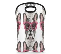 Mintoprints Bouledogues Français Chien Vin Sac de Transport pour 2 Bouteilles Néoprène Vin Porte-bouteille Sac de Transport Étui Vin Glacière pour Voyage, Pique-nique, Fête