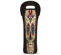 Mintoprints Day of the Dead Sac fourre-tout en néoprène Motif tête de mort Halloween 1 bouteille de vin isotherme pour voyage, pique-nique, fête
