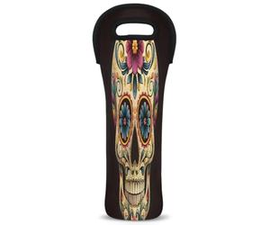 Mintoprints Day of the Dead Sac fourre-tout en néoprène Motif tête de mort Halloween 1 bouteille de vin isotherme pour voyage, pique-nique, fête