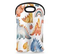 Mintoprints Dinosaure Mignon Dessin Animé Arc-en-ciel Sac fourre-tout pour 2 bouteilles Porte-bouteilles de vin en néoprène Sac de transport Sac isotherme pour voyage, pique-nique, fête