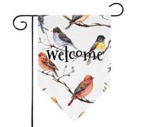 Mintoprints Drapeau de jardin aquarelle oiseau bienvenue 30,5 x 45,7 cm double face coloré oiseau pastille cour drapeau extérieur décoration