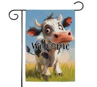 Mintoprints Drapeau de jardin aquarelle vache bienvenue 30,5 x 45,7 cm double face vache mignonne drapeau de jardin pour cour décoration extérieure