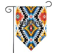 Mintoprints Drapeau de jardin aztèque bienvenue 30,5 x 45,7 cm double face Sud-Ouest indigène Lozenge Yard Drapeau décoratif extérieur