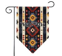Mintoprints Drapeau de jardin aztèque de bienvenue 30,5 x 45,7 cm double face Sud-Ouest Boho Lozenge Yard Drapeau décoratif