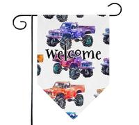Mintoprints Drapeau de jardin bienvenue Cars Monster Trucks 30,5 x 45,7 cm double face Lozenge Yard Drapeau décoratif extérieur