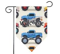 Mintoprints Drapeau de jardin bienvenue Monster Truck Cars 30,5 x 45,7 cm Double face Lozenge Yard Drapeau décoratif extérieur
