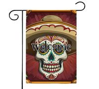 Mintoprints Drapeau de jardin « Day of the Dead Welcome » - 30,5 x 45,7 cm - Double face - Chapeau de tête de mort en sucre - Drapeau de jardin pour décoration extérieure