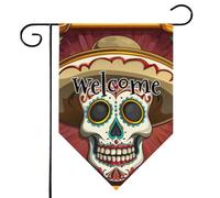 Mintoprints Drapeau de jardin « Day of the Dead Welcome » - 30,5 x 45,7 cm - Double face - Chapeau de tête de mort en sucre - Décoration extérieure