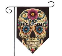 Mintoprints Drapeau de jardin « Day of the Dead Welcome » - 30,5 x 45,7 cm - Double face - Tête de mort - Halloween - Losange - Décoration extérieure