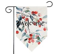 Mintoprints Drapeau de jardin de bienvenue aquarelle cerise 30,5 x 45,7 cm double face cerises pastille de fruits de cerises décoration extérieure