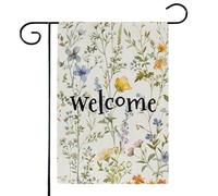 Mintoprints Drapeau de jardin de bienvenue aux fleurs sauvages, 30,5 x 45,7 cm, double face, vintage, plantes de jardin, décoration extérieure
