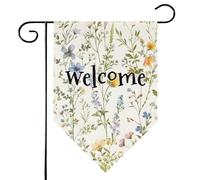 Mintoprints Drapeau de jardin de bienvenue aux fleurs sauvages, 30,5 x 45,7 cm, double face, vintage, plantes de jardin, pastille, décoration extérieure