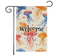 Mintoprints Drapeau de jardin de bienvenue avec méduses océaniques, 30,5 x 45,7 cm, double face, aquarelle pour décoration extérieure