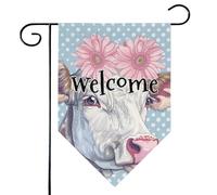 Mintoprints Drapeau de jardin de bienvenue de vaches de ferme - 30,5 x 45,7 cm - Double face - Jolie vache - Losange - Décoration extérieure