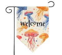 Mintoprints Drapeau de jardin de bienvenue méduses océaniques, 30,5 x 45,7 cm, double face, aquarelle, pastille, décoration extérieure