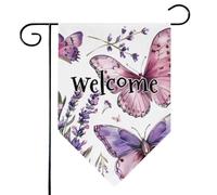 Mintoprints Drapeau de jardin de bienvenue papillon 30,5 x 45,7 cm, double face, fleur de lavande, pastille, décoration extérieure