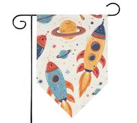Mintoprints Drapeau de jardin de l'espace extra-atmosphérique 30,5 x 45,7 cm double face galaxie dessin animé fusées losange drapeau de jardin pour cour extérieure décoration