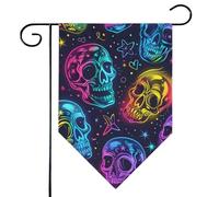 Mintoprints Drapeau de jardin en forme de crâne de sucre 30,5 x 45,7 cm double face Mexique squelette losange drapeau de jardin pour cour décoration extérieure