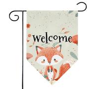Mintoprints Drapeau de jardin Fox Welcome 30,5 x 45,7 cm double face animaux de la ferme mignons pastille jardin décoration extérieure drapeau